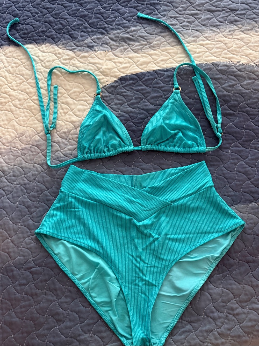Aerie- Ribbed Teal High-Waist Bikini Set- XL
